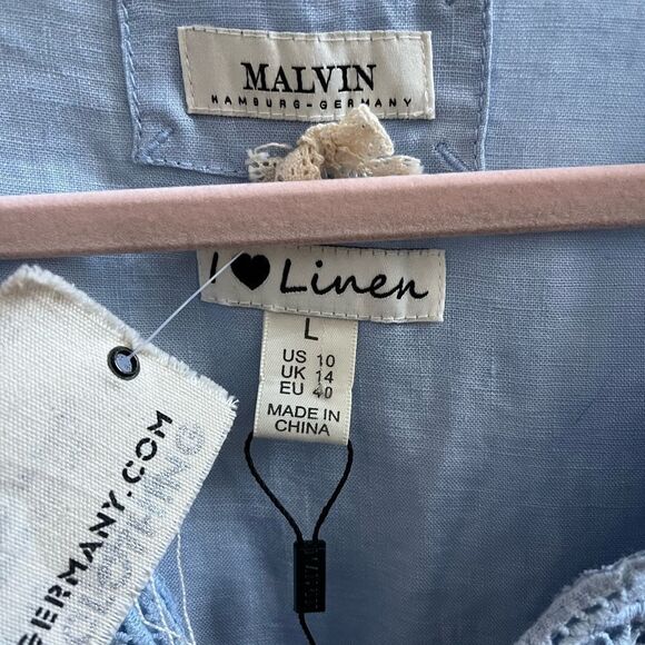 Malvin Hamburg Germany Light Blue Linen Tunic Dress sz L NWT - Picture 4 of 7